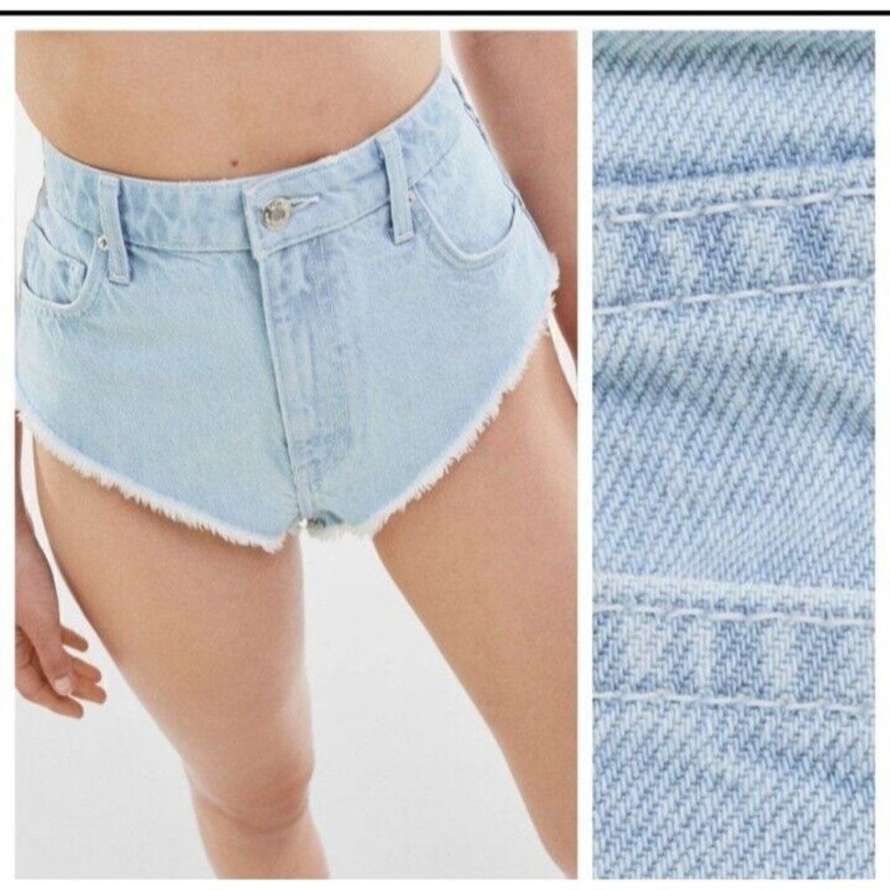 Bershka  Shorts Light Blue High Waisted Five Pocket‎ 80's Denim Shorts Size 8
